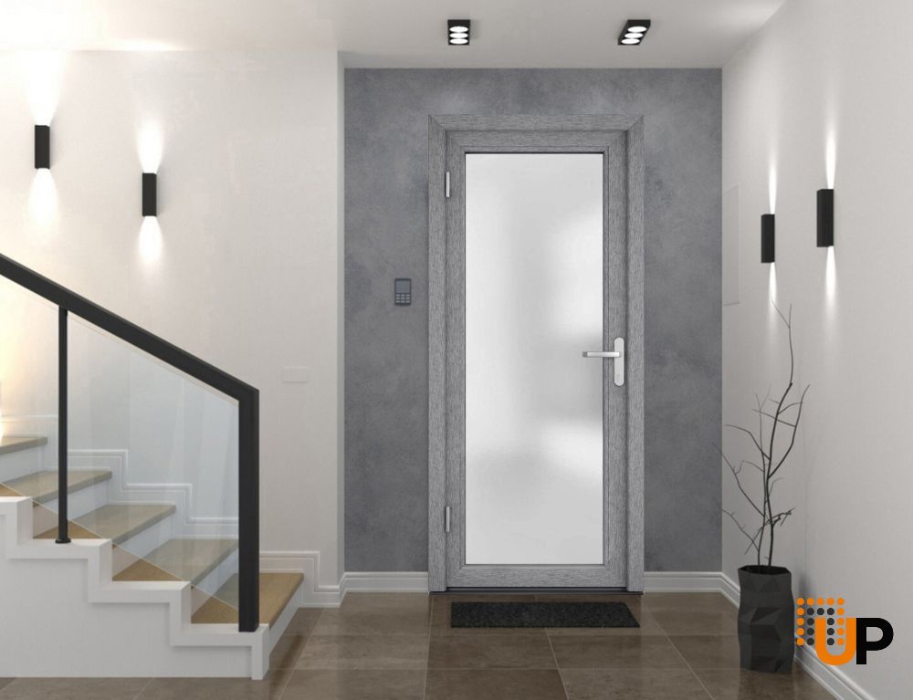 Front Exterior Prehung FiberGlass Door Frosted Glass / Manux 8102 Grey Ash / Office Commercial and Residential Doors Entrance Patio Garage-W36" x H80"-Right-hand Inswing photo#5