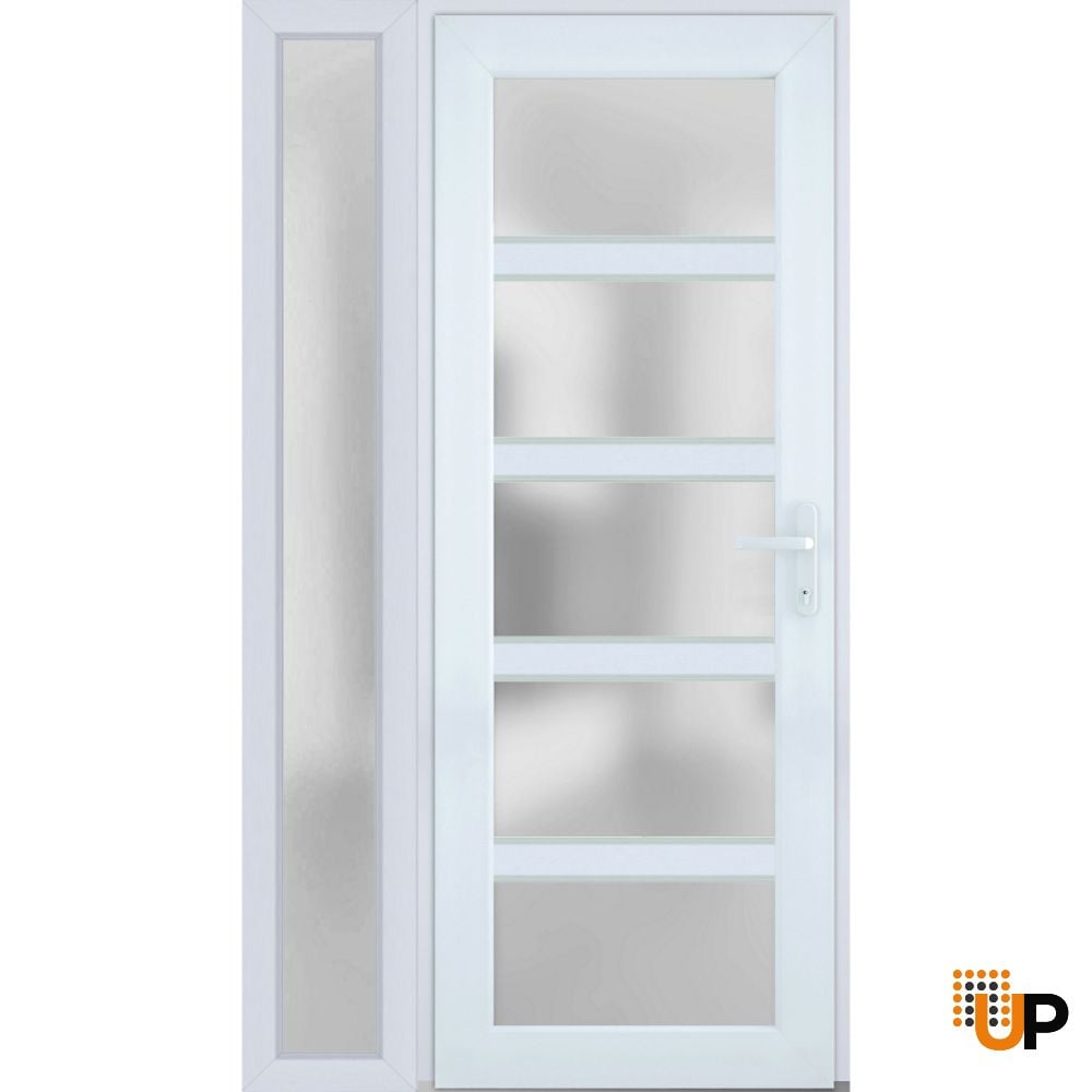 Front Exterior Prehung FiberGlass Door Frosted Glass / Manux 8002 White Silk / Sidelight Exterior Window / Office Commercial and Residential Doors Entrance Patio Garage-W30+16" x H80"-Left-hand Inswing photo#1