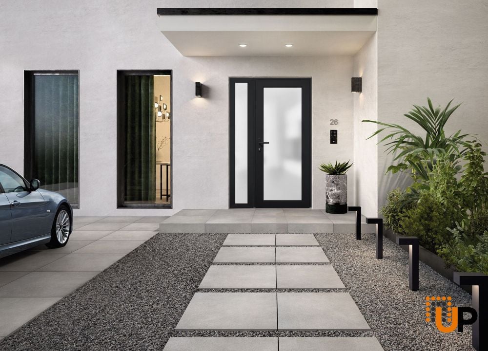 Front Exterior Prehung FiberGlass Door Frosted Glass / Manux 8102 Matte Black / Sidelight Exterior Window / Office Commercial and Residential Doors Entrance Patio Garage-W30+14" x H80"-Right-hand Inswing photo#3