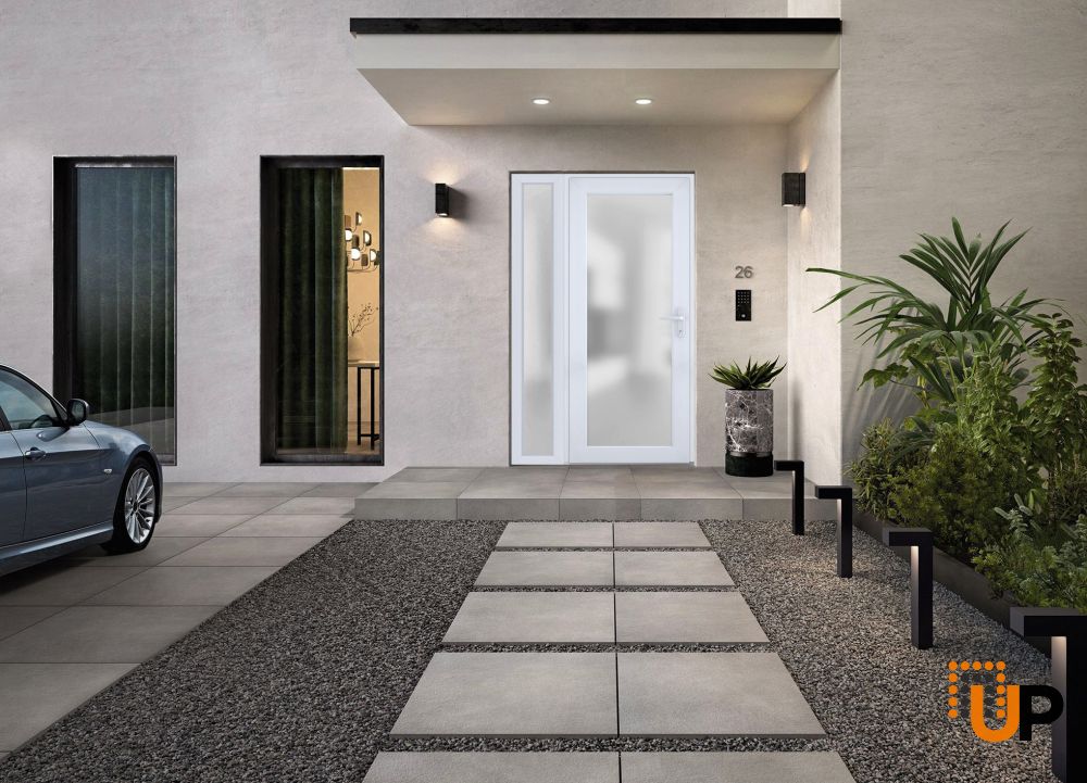 Front Exterior Prehung FiberGlass Door Frosted Glass / Manux 8102 White Silk / Sidelight Exterior Window / Office Commercial and Residential Doors Entrance Patio Garage-W30+14" x H80"-Left-hand Inswing photo#3