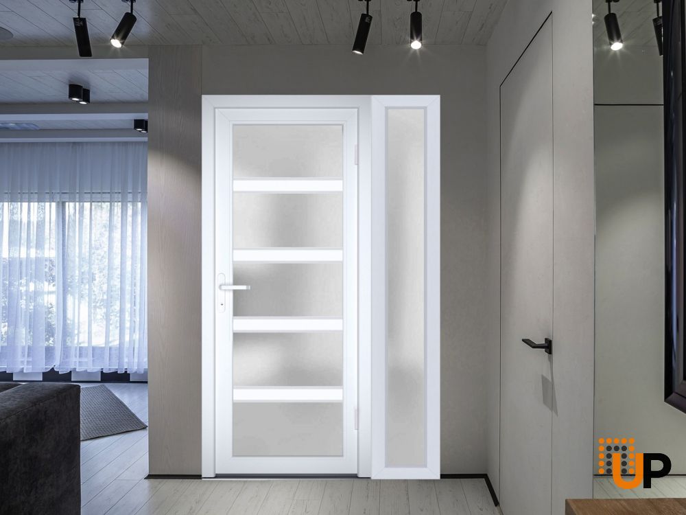 Front Exterior Prehung FiberGlass Door Frosted Glass / Manux 8002 White Silk / Sidelight Exterior Window / Office Commercial and Residential Doors Entrance Patio Garage-W30+16" x H80"-Left-hand Inswing photo#4