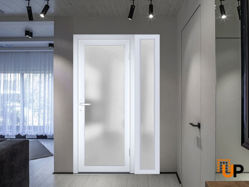Front Exterior Prehung FiberGlass Door Frosted Glass / Manux 8102 White Silk / Sidelight Exterior Window / Office Commercial and Residential Doors Entrance Patio Garage-W30+14" x H80"-Left-hand Inswing photo#5