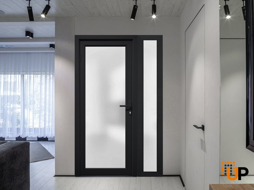 Front Exterior Prehung FiberGlass Door Frosted Glass / Manux 8102 Matte Black / Sidelight Exterior Window / Office Commercial and Residential Doors Entrance Patio Garage-W30+14" x H80"-Right-hand Inswing photo#5
