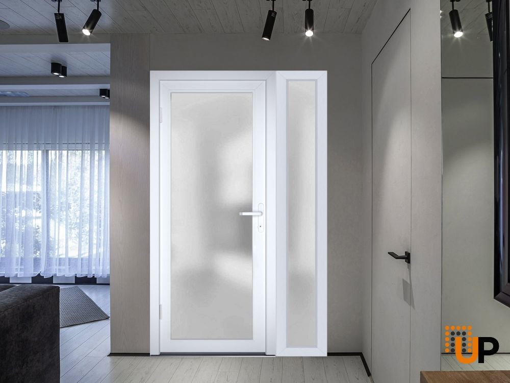 Front Exterior Prehung FiberGlass Door Frosted Glass / Manux 8102 White Silk / Sidelight Exterior Window / Office Commercial and Residential Doors Entrance Patio Garage-W30+14" x H80"-Right-hand Inswing photo#5