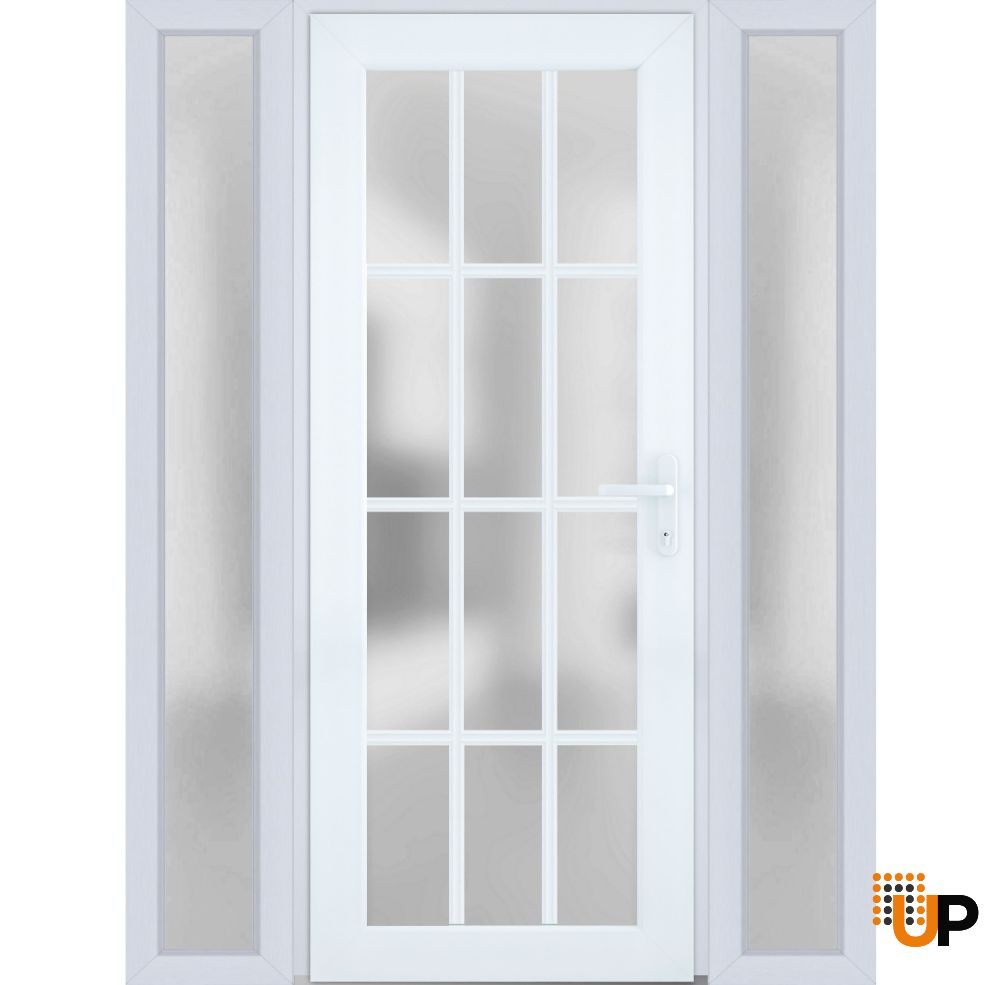 Front Exterior Prehung FiberGlass Door Frosted Glass / Manux 8312 White Silk / 2 Sidelight Exterior Windows / Office Commercial and Residential Doors Entrance Patio Garage-W16+36+16" x H80"-Left-hand Inswing photo#1