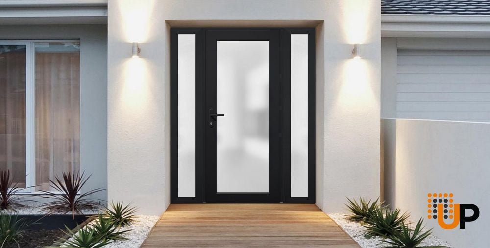 Front Exterior Prehung FiberGlass Door Frosted Glass / Manux 8102 Matte Black / 2 Sidelight Exterior Windows / Office Commercial and Residential Doors Entrance Patio Garage-W16+36+16" x H80"-Right-hand Inswing photo#3