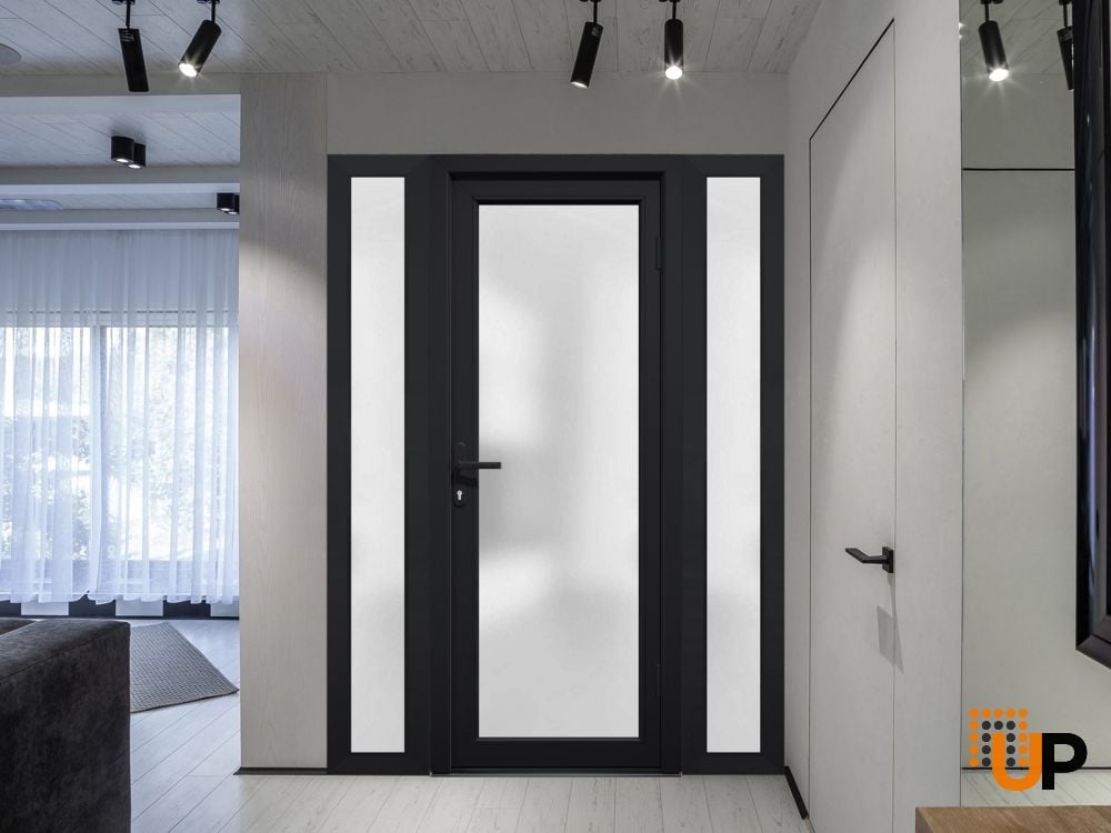 Front Exterior Prehung FiberGlass Door Frosted Glass / Manux 8102 Matte Black / 2 Sidelight Exterior Windows / Office Commercial and Residential Doors Entrance Patio Garage-W12+36+12" x H80"-Left-hand Inswing photo#5
