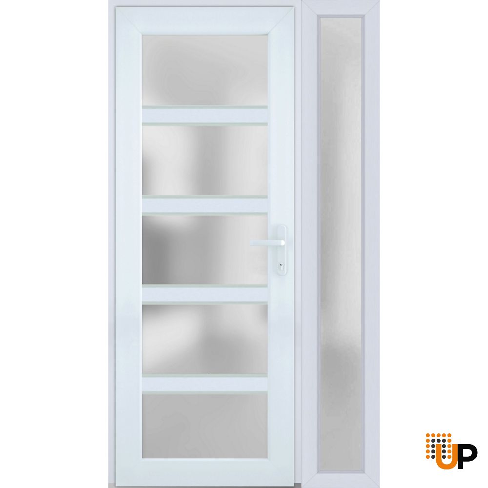 Front Exterior Prehung FiberGlass Door Frosted Glass / Manux 8002 White Silk / Sidelight Exterior Window / Office Commercial and Residential Doors Entrance Patio Garage-W30+16" x H80"-Left-hand Inswing photo#2