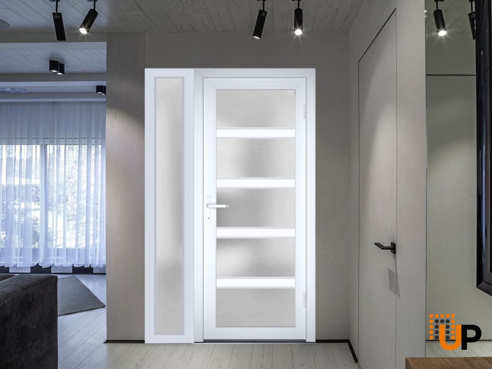 Front Exterior Prehung FiberGlass Door Frosted Glass / Manux 8002 White Silk / Sidelight Exterior Window / Office Commercial and Residential Doors Entrance Patio Garage-W30+16" x H80"-Left-hand Inswing photo#6