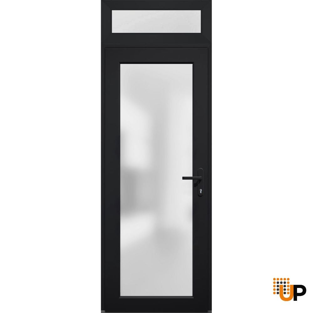 Front Exterior Prehung FiberGlass Door Frosted Glass / Manux 8102 Matte Black / Transom Window / Office Commercial and Residential Doors Entrance Patio Garage-W30" x H80+14"-Left-hand Inswing photo#2