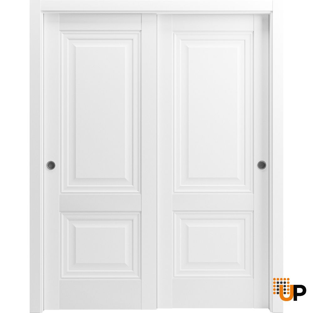 Sliding Closet Bypass Doors | Lucia 8831 White Silk | Sturdy Rails Moldings Trims Hardware Set | Wood Solid Bedroom Wardrobe Doors  photo#1