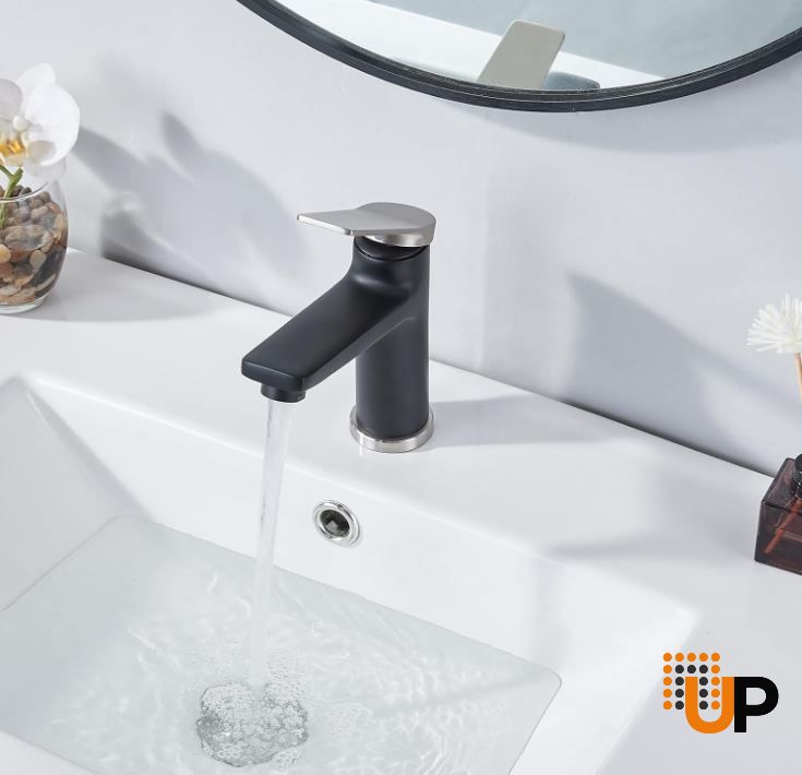 Brushed Nickel and Matte Black Single Hole Bathroom Faucet, Single Handle Bathroom Faucet for Sink 1 Hole, Lavatory Vanity Tap photo#4