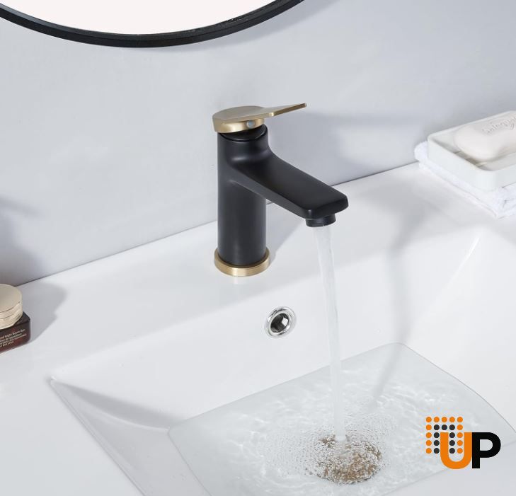 Brushed Gold and Matte Black Single Hole Bathroom Faucet, Single Handle Bathroom Faucet for Sink 1 Hole, Lavatory Vanity Tap photo#4