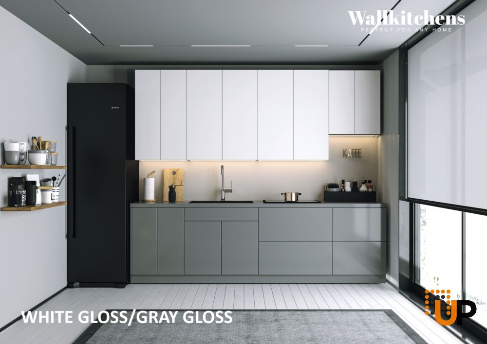Kitchen Contemporary Collection Gray & White Gloss Color Base Size 9.5Ft Wide photo#2