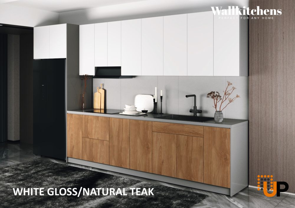 Kitchen Timekeeper Collection Natural Teak & White Gloss Color Base Size 13Ft Wide photo#2