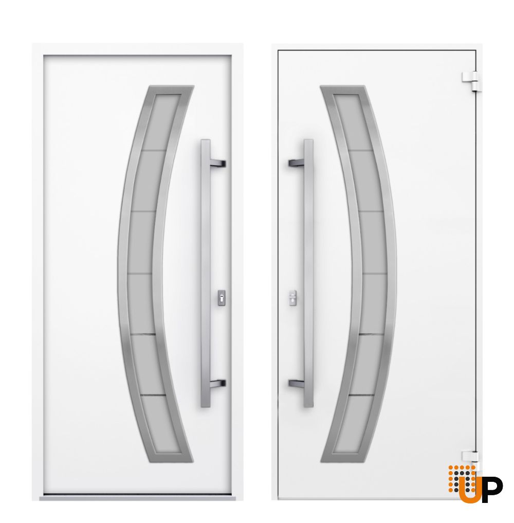 Front Exterior Prehung Steel Door / Deux 6500 White / Sidelight and Transom Window / Stainless Inserts Single Modern Painted-W36+12" x H80+16"-Left-hand Inswing photo#7
