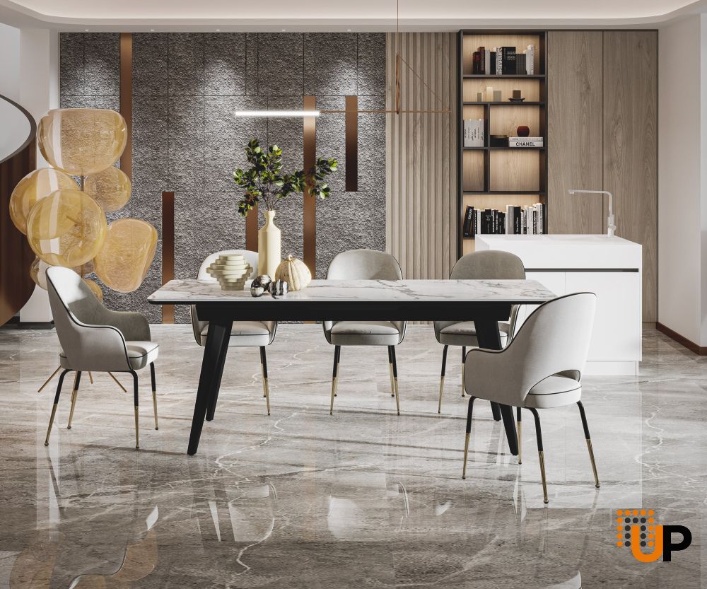 Dining Table MODENA 62(78)x31x29 Laminam Bianco StatuaMILAN Venato photo#2
