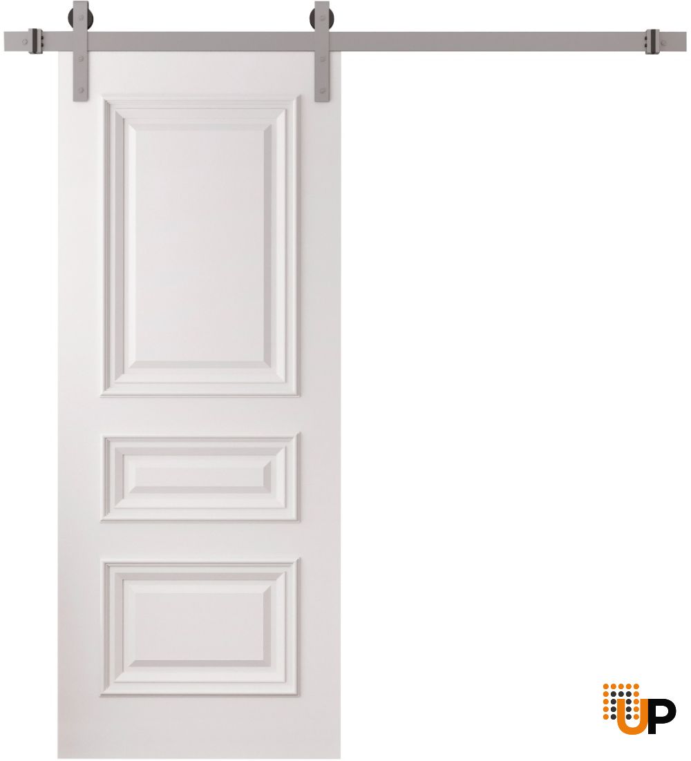 Barn Door 18 x 80 inches | ROYAL 9833 White Enamel | 6.6FT Silver Rail Track Heavy Hardware Set | Solid Panel Interior Doors photo#1
