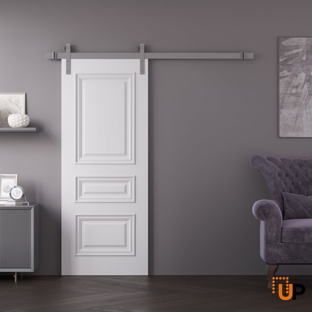 Barn Door 18 x 80 inches | ROYAL 9833 White Enamel | 6.6FT Silver Rail Track Heavy Hardware Set | Solid Panel Interior Doors photo#2
