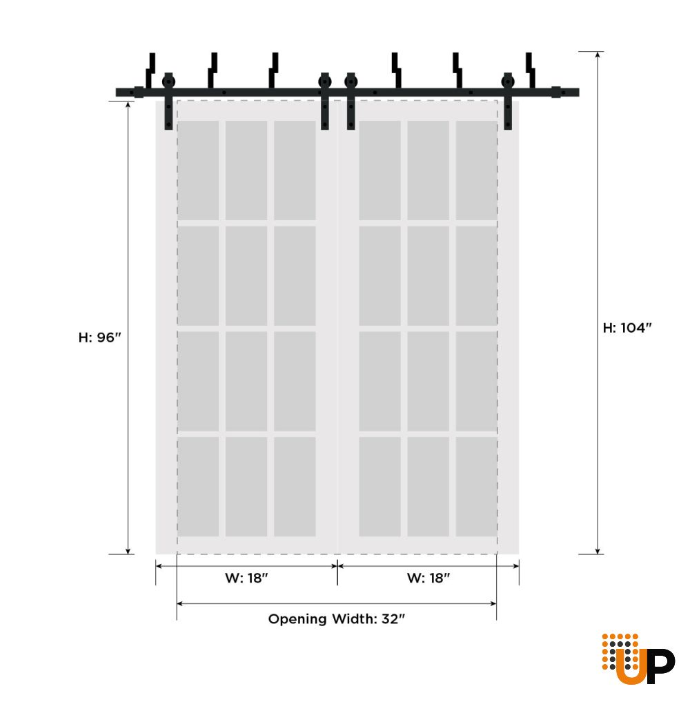 Sliding Closet Opaque Glass 2 Lites Barn Bypass Doors 36 x 96 inches / Sete 6222 White Silk / Modern 6.6ft Rails Hardware Set / Wood Solid Bedroom Wardrobe Doors  photo#6
