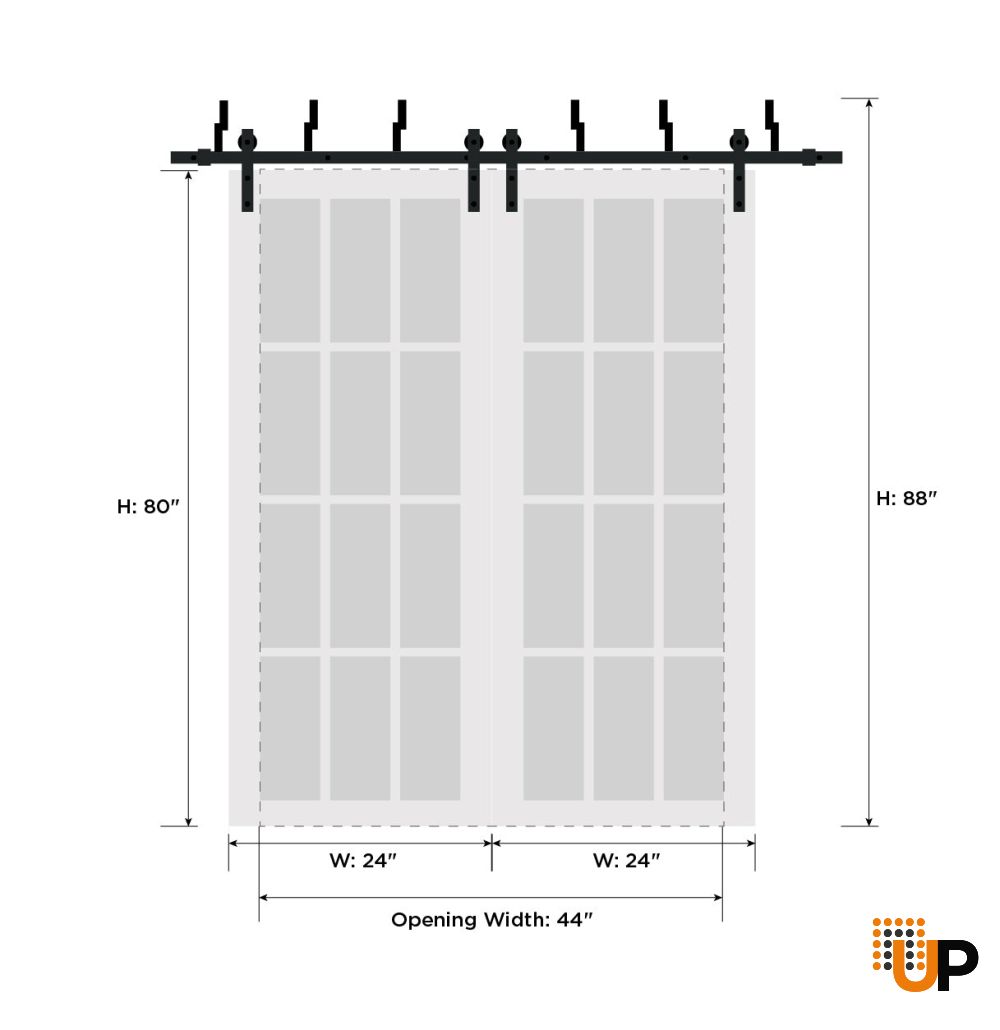 Barn Bypass Doors with 6.6ft Hardware | Planum 0888 Painted White with Frosted Glass | Sturdy Heavy Duty Rails Kit Steel Set | Double Sliding Door-48" x 80" (2* 24x80) photo#9