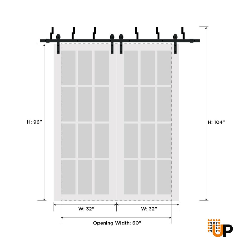 Sliding Closet Frosted Glass Barn Bypass Doors with Hardware | Planum 2132 Matte Black and Aluminum Strips | Sturdy 6.6ft Rails Hardware Set | Modern Wood Solid Bedroom Wardrobe Doors -64" x 96" (2* 32x96) photo#8