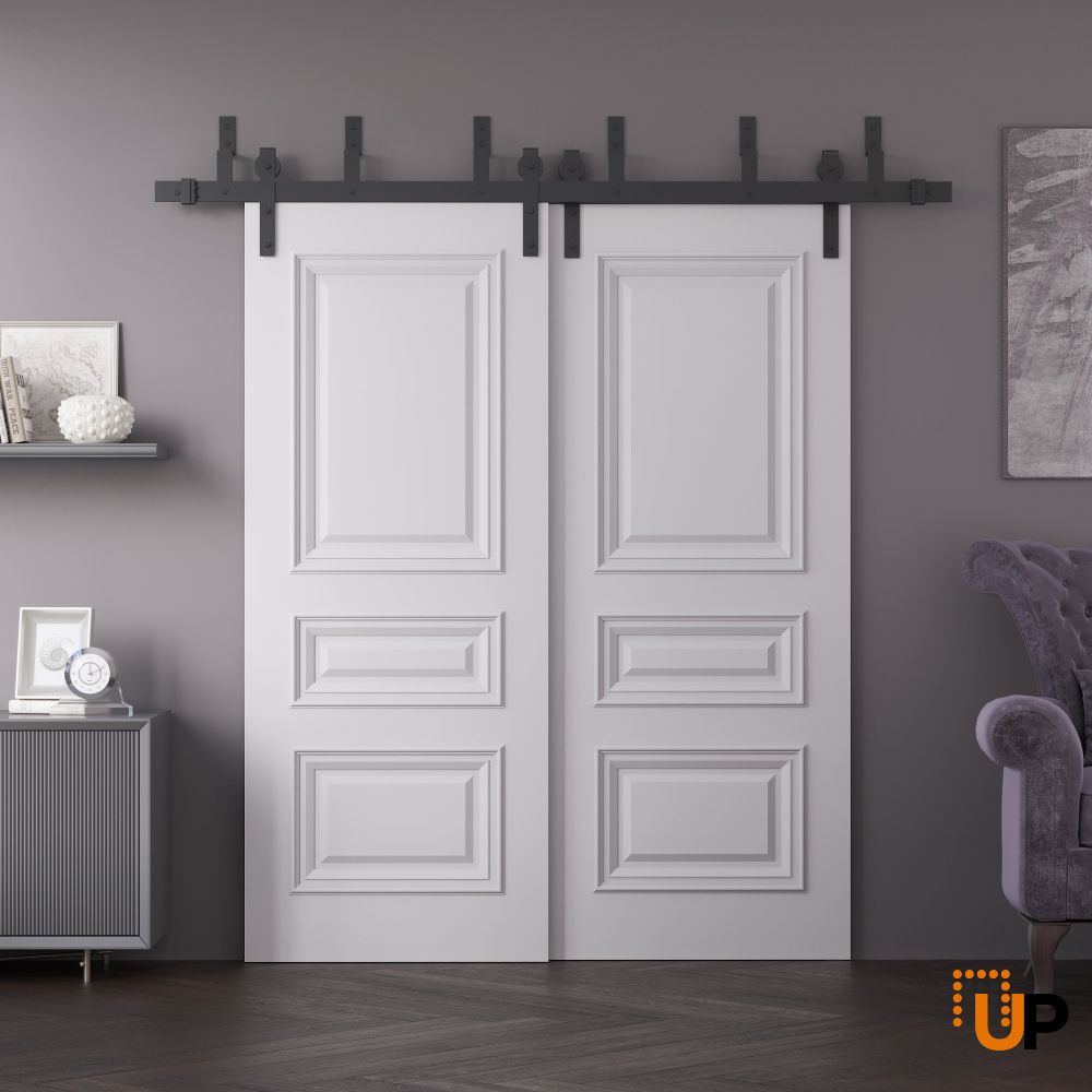 Sliding Closet Barn Bypass Doors 36 x 80 inches | ROYAL 9833 White Enamel | 6.6ft Rails Hardware Set | Wood Solid Bedroom Wardrobe Doors photo#2