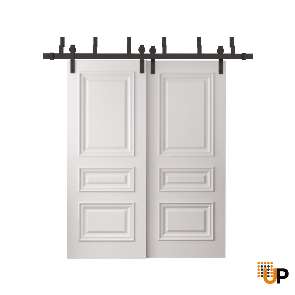Sliding Closet Barn Bypass Doors 36 x 80 inches | ROYAL 9833 White Enamel | 6.6ft Rails Hardware Set | Wood Solid Bedroom Wardrobe Doors photo#1