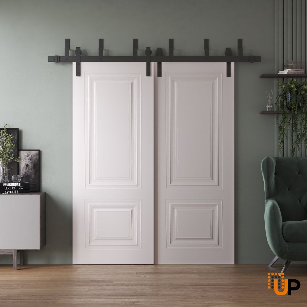Sliding Closet Barn Bypass Doors 36 x 80 inches | BASIC 9772 White | 6.6ft Rails Hardware Set | Wood Solid Bedroom Wardrobe Doors photo#2