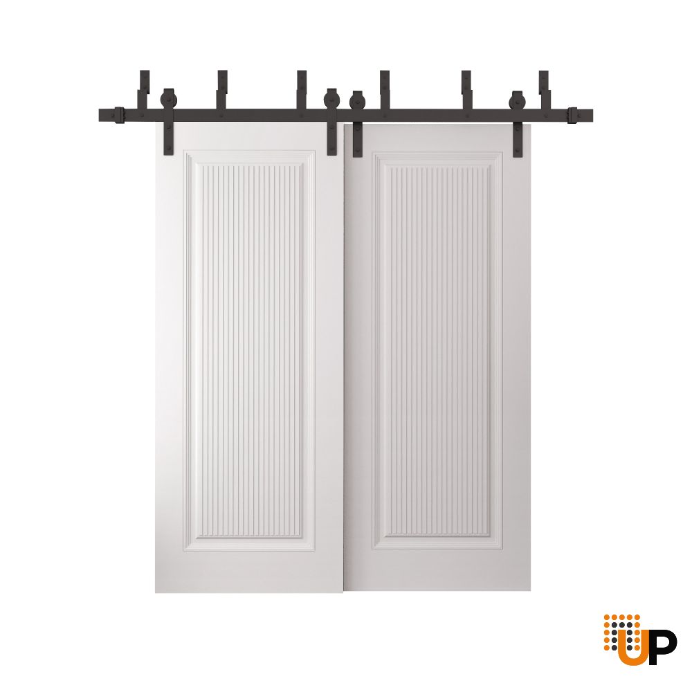 Sliding Closet Barn Bypass Doors 36 x 80 inches | ROYAL 9888 White Enamel | 6.6ft Rails Hardware Set | Wood Solid Bedroom Wardrobe Doors photo#1