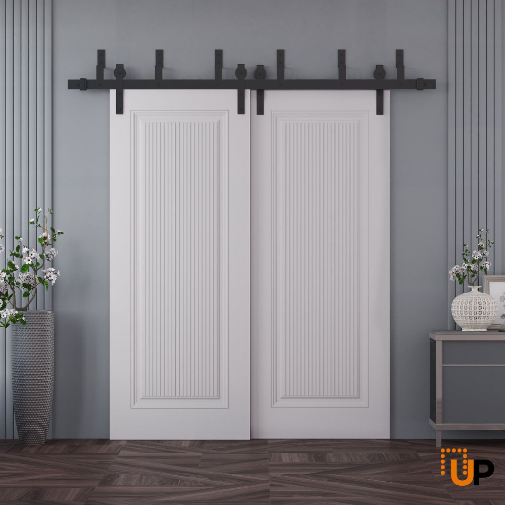 Sliding Closet Barn Bypass Doors 36 x 80 inches | ROYAL 9888 White Enamel | 6.6ft Rails Hardware Set | Wood Solid Bedroom Wardrobe Doors photo#2