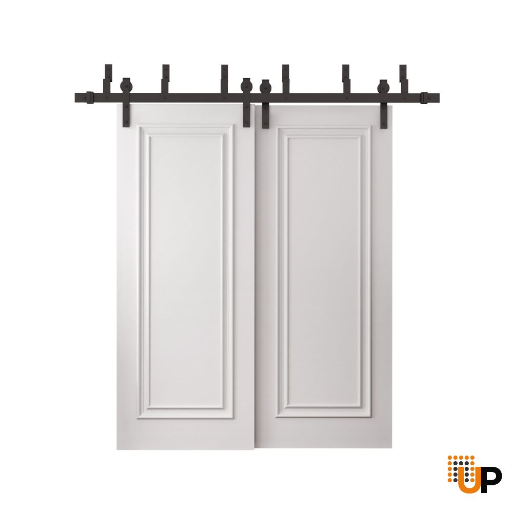 Sliding Closet Barn Bypass Doors 36 x 80 inches | ROYAL 9811 White Enamel | 6.6ft Rails Hardware Set | Wood Solid Bedroom Wardrobe Doors photo#1