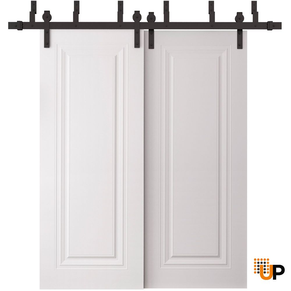 Sliding Closet Barn Bypass Doors 36 x 80 inches | BASIC 9111 White | 6.6ft Rails Hardware Set | Wood Solid Bedroom Wardrobe Doors photo#1