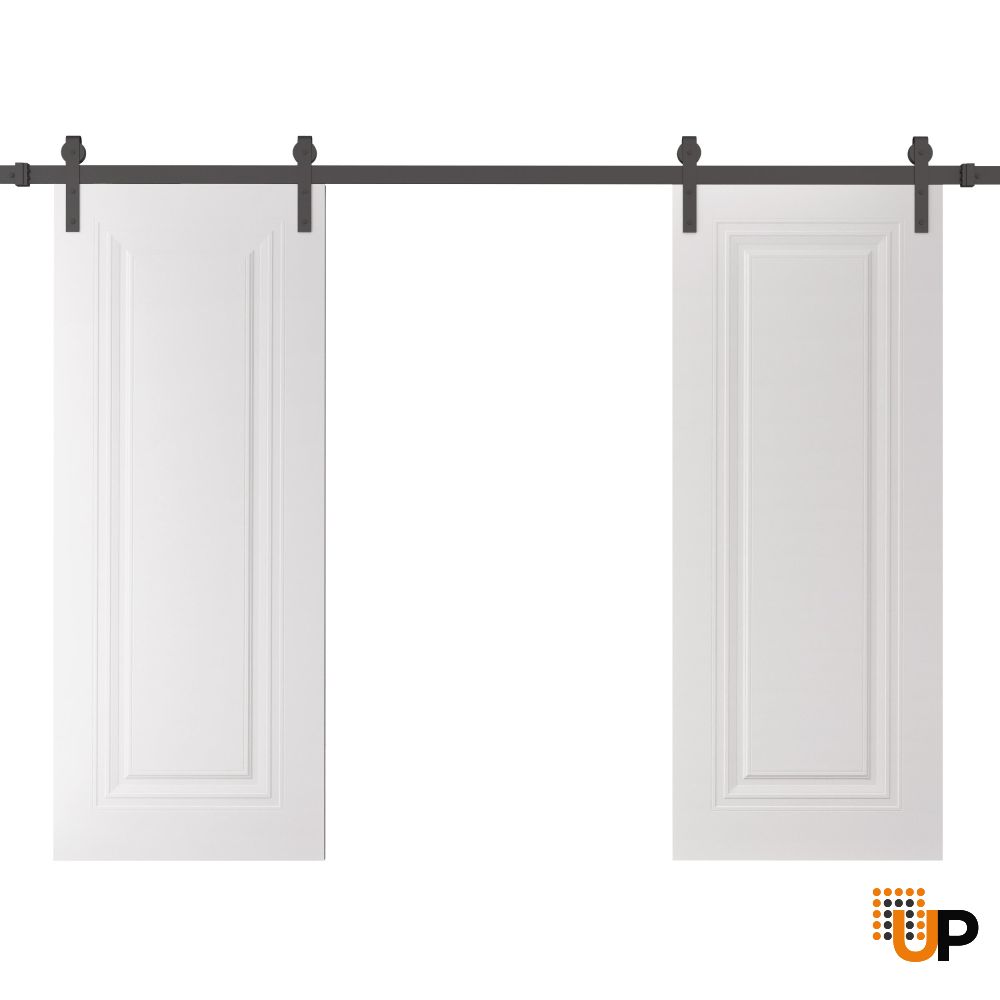 Double Barn Door 36 x 80 inches | BASIC 9111 White | 13FT Rail Track Set | Solid Panel Interior Doors photo#1