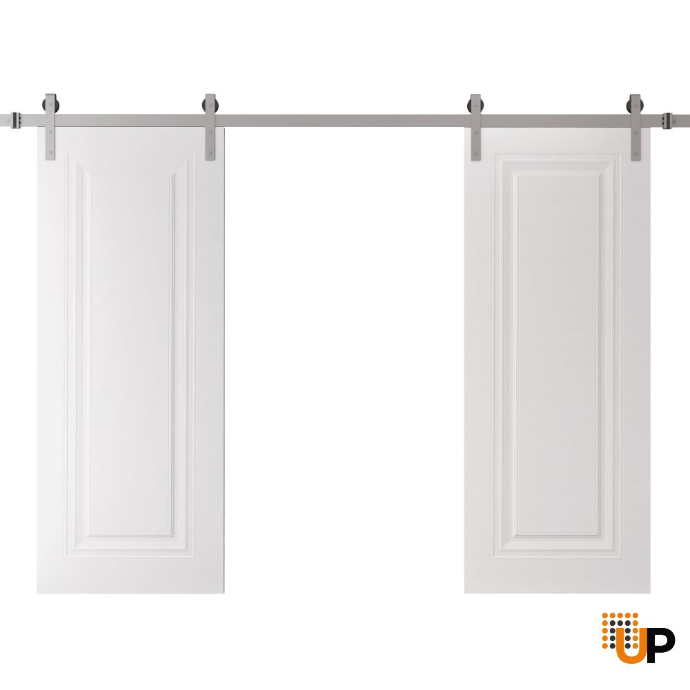 Double Barn Door 36 x 80 inches | BASIC 9111 White | 13FT Silver Rail Track Set | Solid Panel Interior Doors photo#1