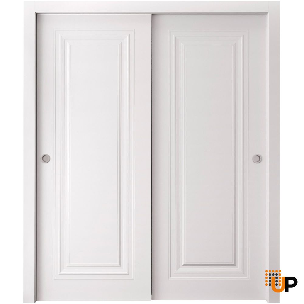Sliding Closet Bypass Doors 36 x 80 inches | BASIC 9111 White | Rails Hardware Set | Wood Solid Bedroom Wardrobe Doors photo#1