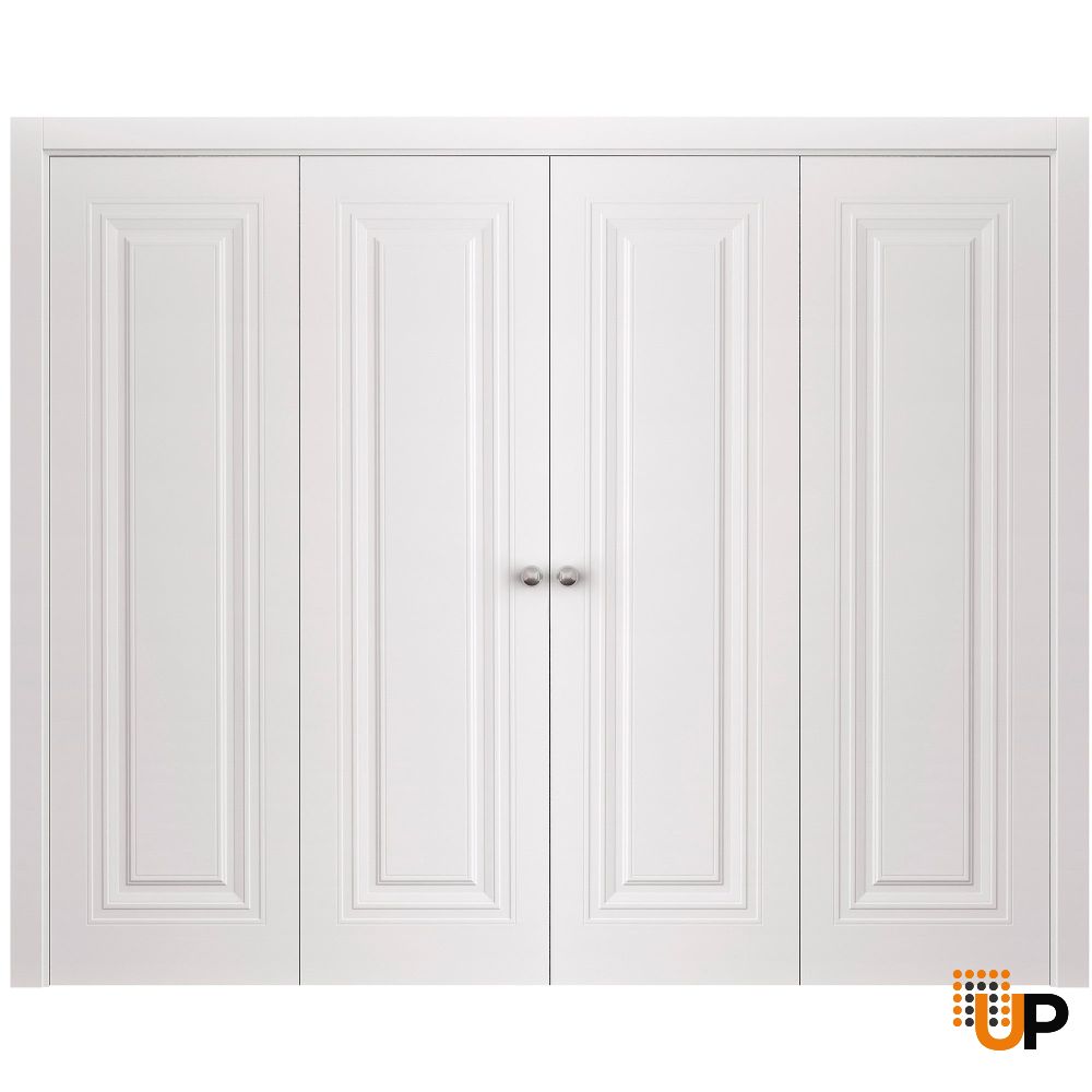 Sliding Closet Double Bi-fold Doors 72 x 80 inches | BASIC 9111 White | Sturdy Tracks Moldings Trims Hardware Set | Wood Solid Bedroom Wardrobe Doors photo#1