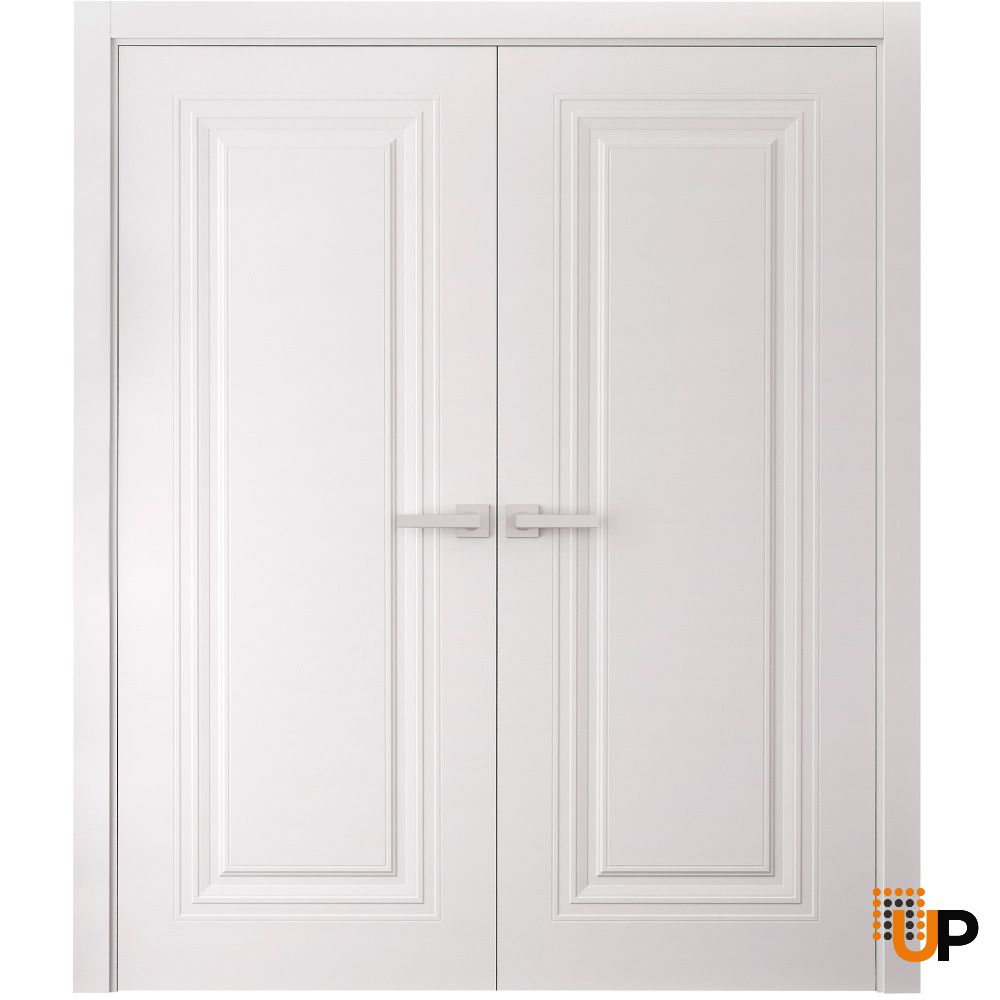 Interior Double Doors 84 x 80 inches | BASIC 9111 White | Wood Interior Solid Panel Frame | Closet Bedroom Doors photo#1