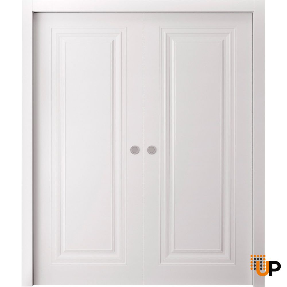 Sliding Double Pocket Doors 36 x 80 inches | BASIC 9111 White | Kit Rail Hardware | Solid Wood Interior Bedroom Doors photo#1