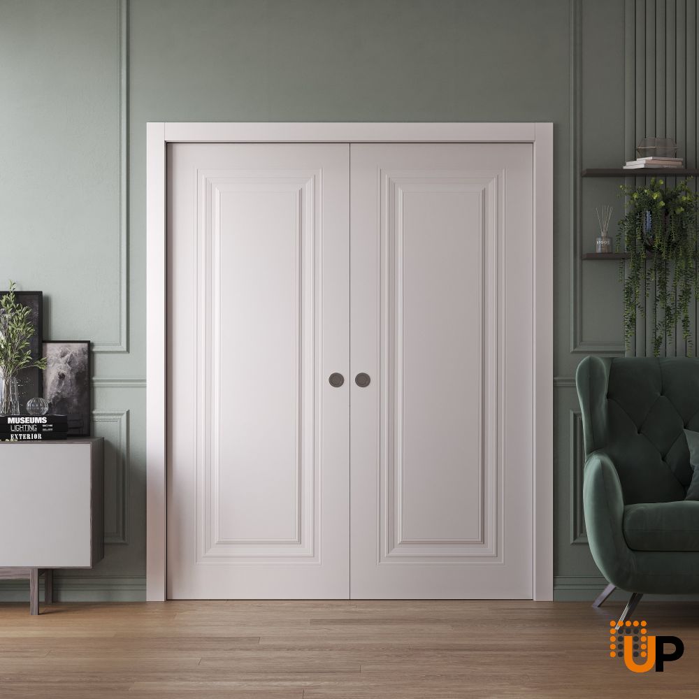 Sliding Double Pocket Doors 36 x 80 inches | BASIC 9111 White | Kit Rail Hardware | Solid Wood Interior Bedroom Doors photo#2