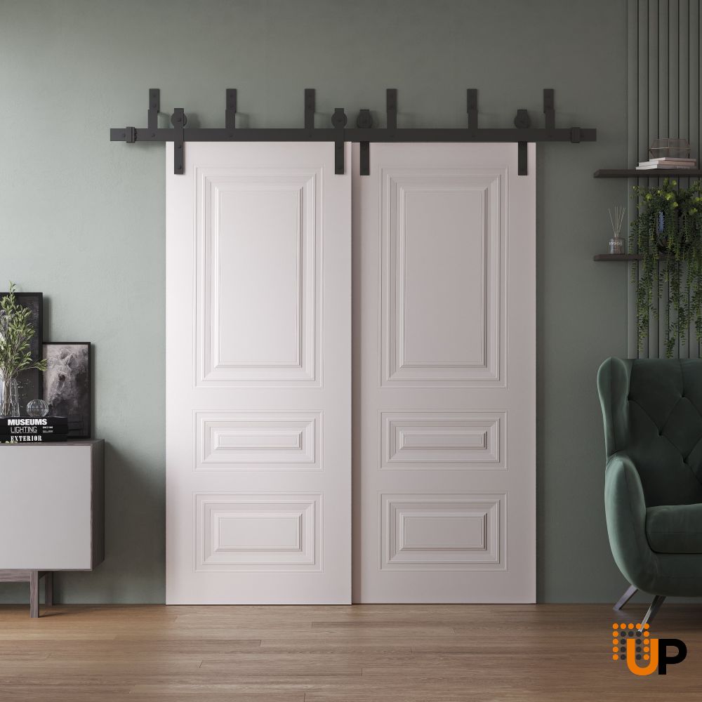 Sliding Closet Barn Bypass Doors 36 x 80 inches | BASIC 9233 White | 6.6ft Rails Hardware Set | Wood Solid Bedroom Wardrobe Doors photo#2