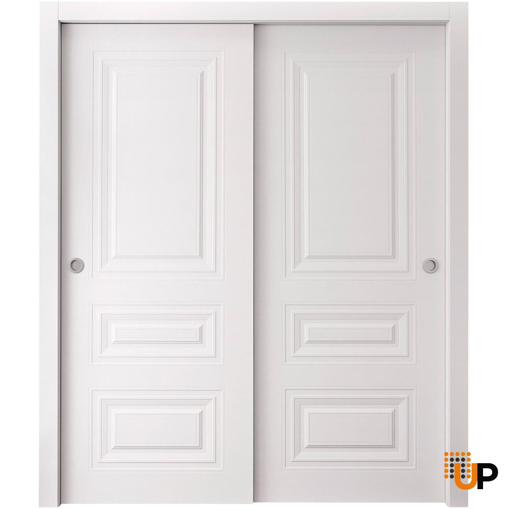 Sliding Closet Bypass Doors 36 x 80 inches | BASIC 9233 White | Rails Hardware Set | Wood Solid Bedroom Wardrobe Doors photo#1