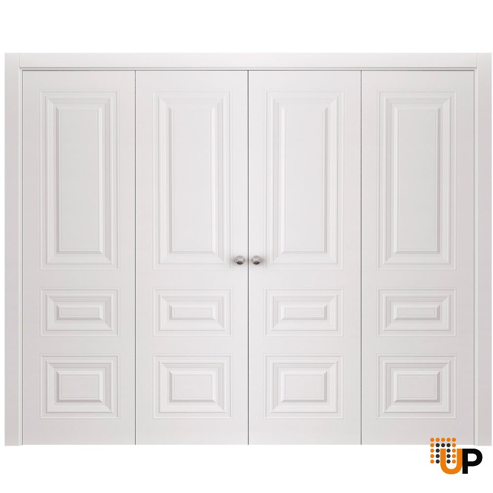 Sliding Closet Double Bi-fold Doors 72 x 80 inches | BASIC 9233 White | Sturdy Tracks Moldings Trims Hardware Set | Wood Solid Bedroom Wardrobe Doors photo#1