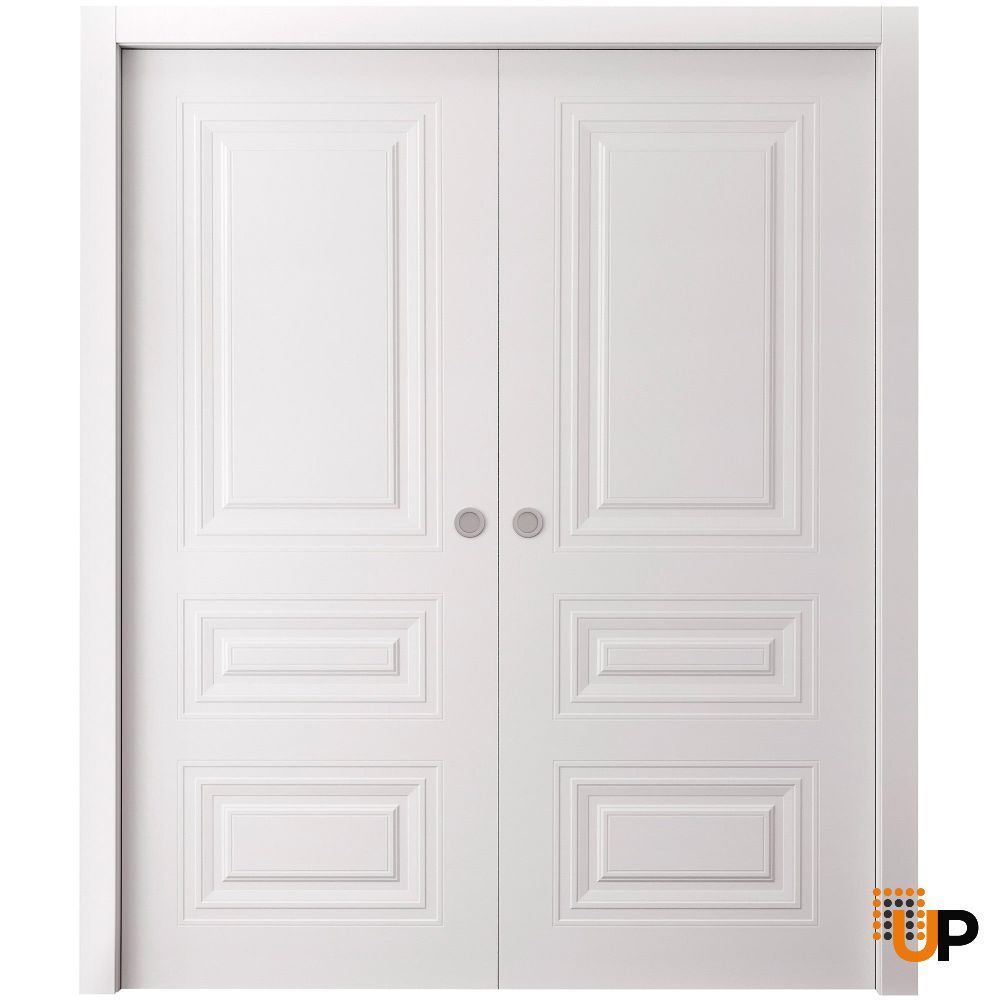 Sliding Double Pocket Doors 36 x 80 inches | BASIC 9233 White | Kit Rail Hardware | Solid Wood Interior Bedroom Doors photo#1