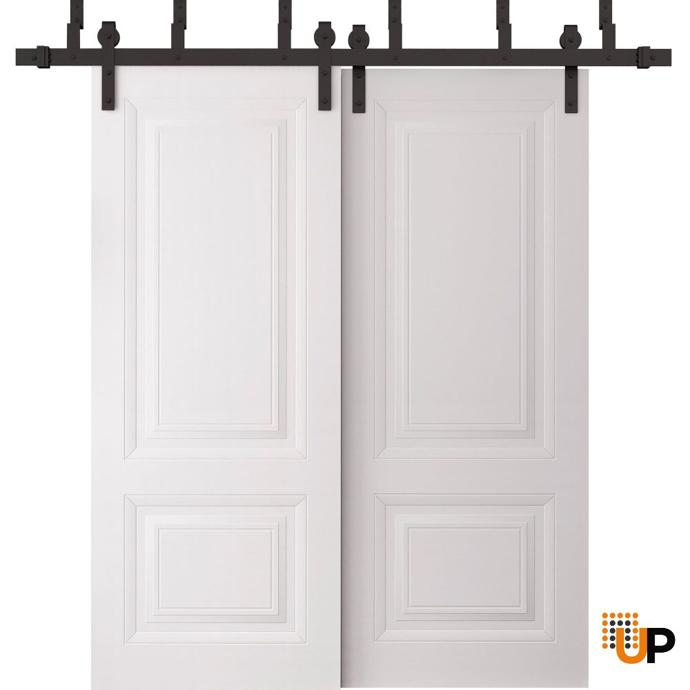 Sliding Closet Barn Bypass Doors 36 x 80 inches | BASIC 9422 White | 6.6ft Rails Hardware Set | Wood Solid Bedroom Wardrobe Doors photo#1
