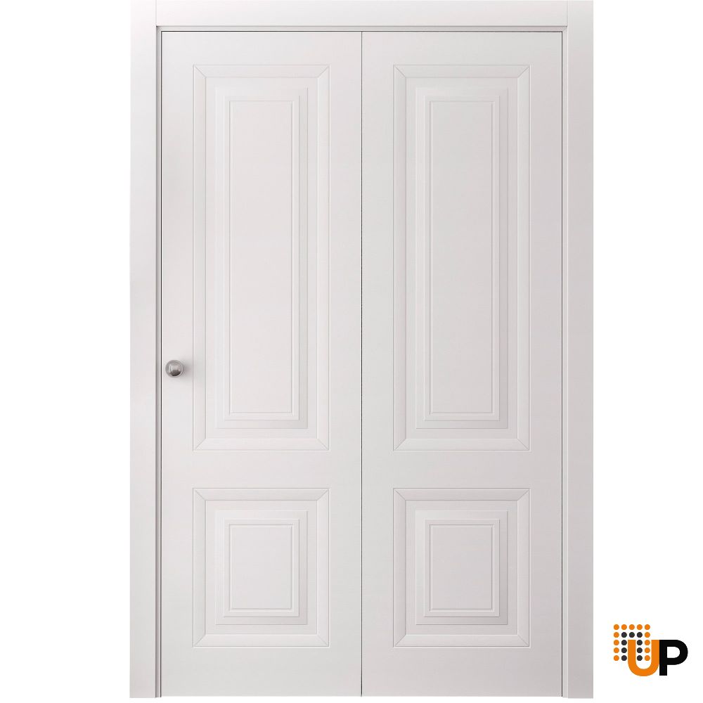 Sliding Closet Bi-fold Doors 36 x 80 inches | BASIC 9422 White | Sturdy Tracks Moldings Trims Hardware Set | Wood Solid Bedroom Wardrobe Doors photo#1