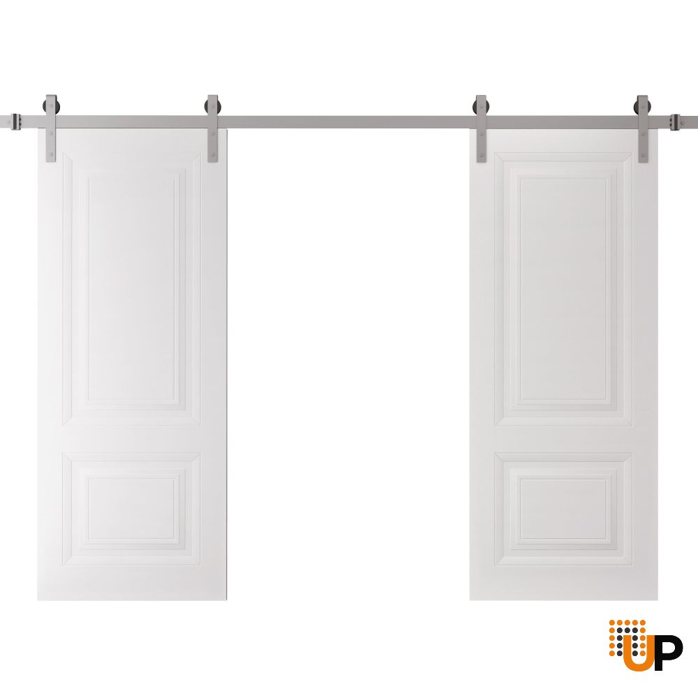 Double Barn Door 36 x 80 inches | BASIC 9422 White | 13FT Silver Rail Track Set | Solid Panel Interior Doors photo#1
