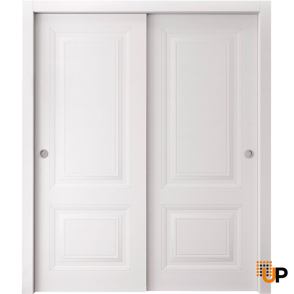 Sliding Closet Bypass Doors 36 x 80 inches | BASIC 9422 White | Rails Hardware Set | Wood Solid Bedroom Wardrobe Doors photo#1