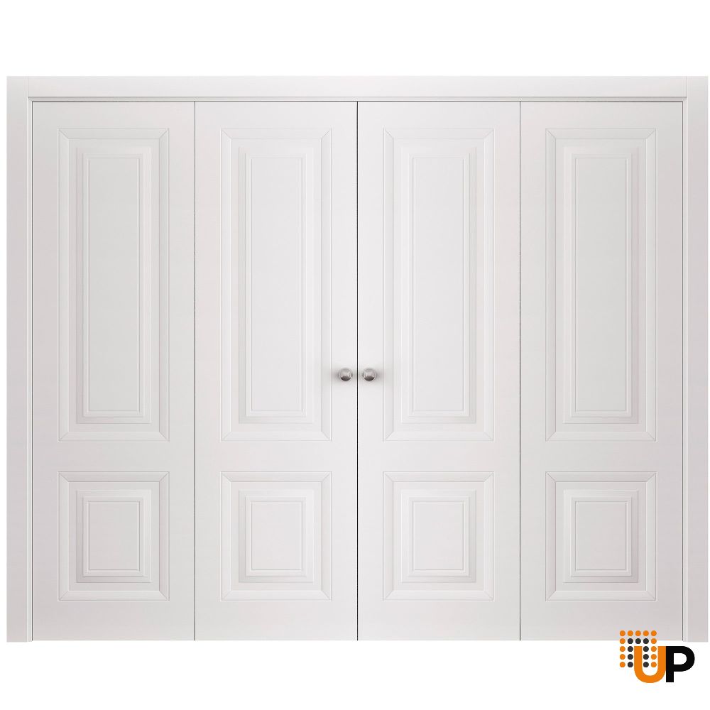 Sliding Closet Double Bi-fold Doors 72 x 80 inches | BASIC 9422 White | Sturdy Tracks Moldings Trims Hardware Set | Wood Solid Bedroom Wardrobe Doors photo#1