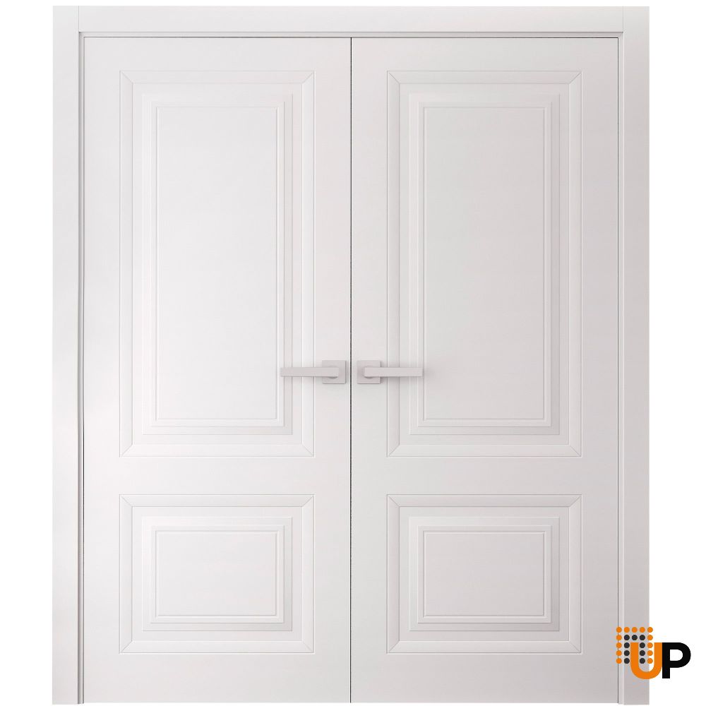 Interior Double Doors 36 x 80 inches | BASIC 9422 White | Wood Interior Solid Panel Frame | Closet Bedroom Doors photo#1